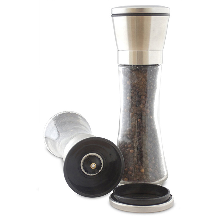 Adjustable Ceramic Tall Glass Salt and Pepper Shakers Stainless Steel Salt and Pepper Grinder Pepper Mill