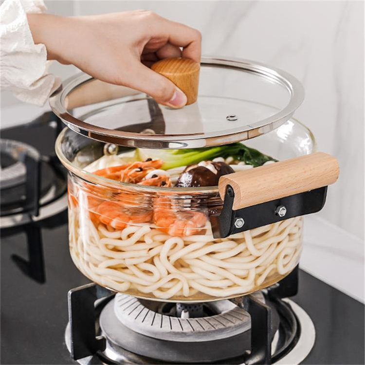 Factory Top Seller Heat-resistant Glass Stovetop Pot and Pan with Lid Glass Cookware for Pasta Noodle Soup