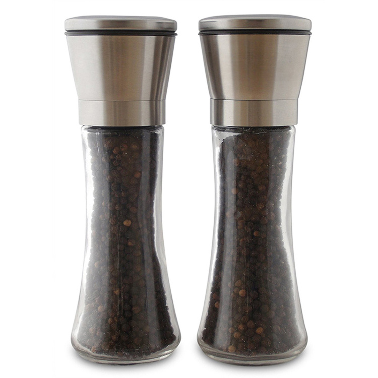 Adjustable Ceramic Tall Glass Salt and Pepper Shakers Stainless Steel Salt and Pepper Grinder Pepper Mill