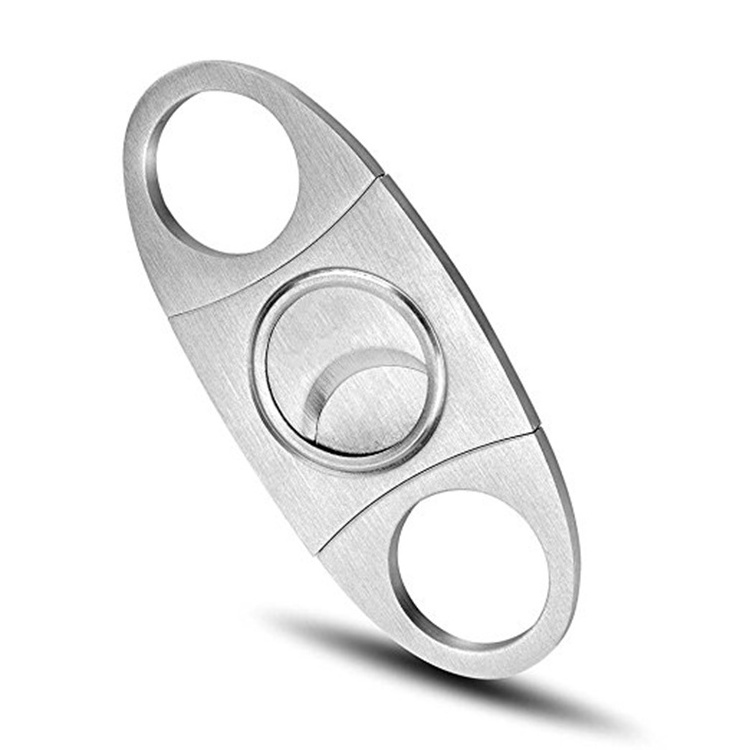 2024 online Hot Sale New Product Silver Round Stainless Steel Metal Handle Double Blade Cigar Cutter Wholesale