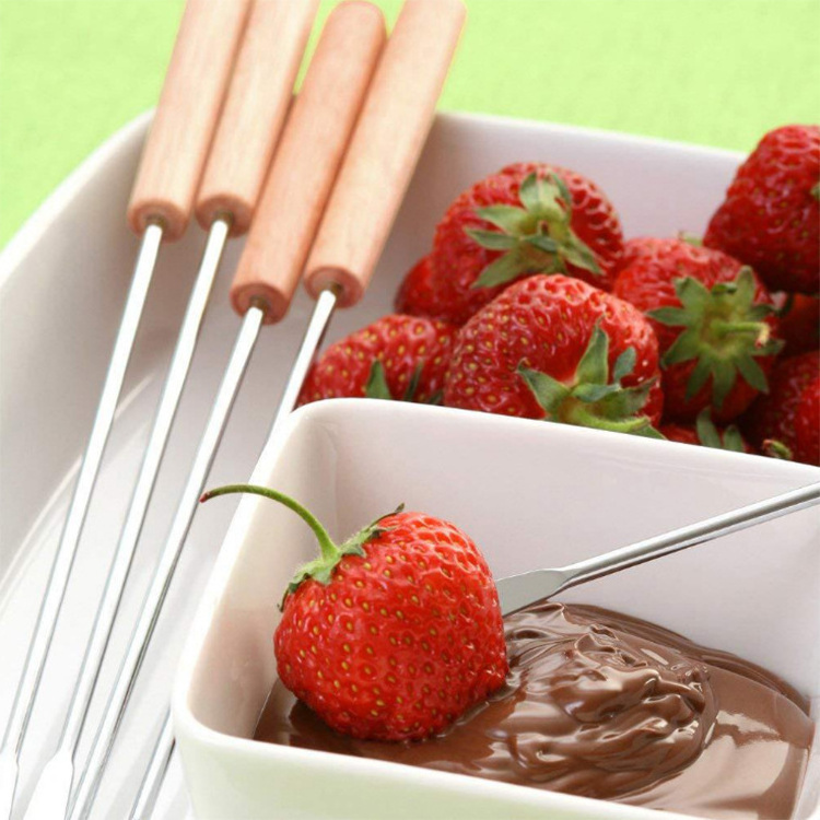 online Top Seller Fondue Forks Set of 6 Mini Cheese Pot Chocolate Fountain Party Stainless Steel Roasting Sticks Skewers