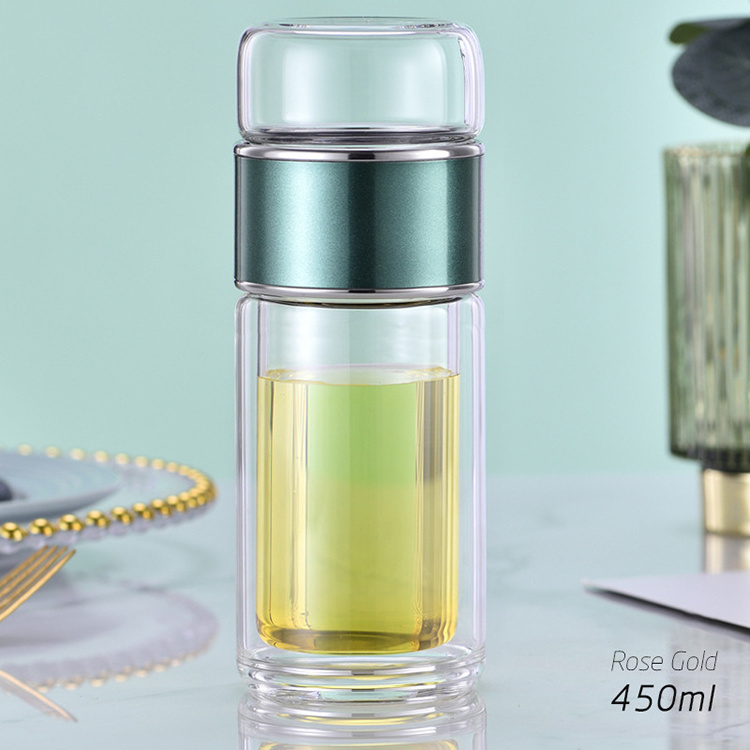 2024 Online Shopping Hot Tea Maker Drinkware Double Wall Glass Water Bottle Tea Water Separation Water Bottle With Tea Infuser