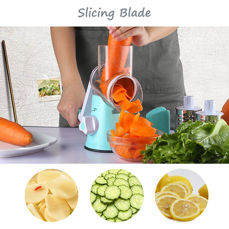 Manual 3 Stainless Steel Round Blade Mandoline Vegetable and Fruit Spiral Slicer