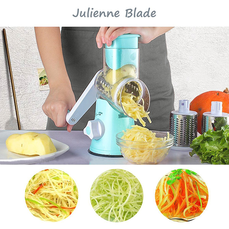 Manual 3 Stainless Steel Round Blade Mandoline Vegetable and Fruit Spiral Slicer