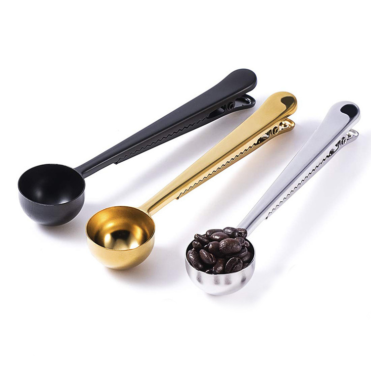 online Multifunction Kitchen Supplies Coffee Scoop With Clip Stainless Steel Tea Coffee Measuring Cup Coffee Scoop Spoon