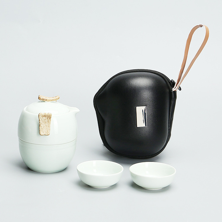 Hot Sale Black Pottery One Pot Two Cups Portable Travel Home Office Kung Fu Tea Set Chinese Travel Ceramic Tea Sets