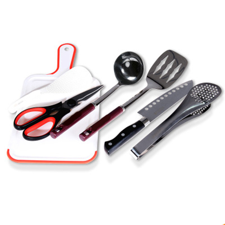 Stainless Steel Kitchenware Multifunctional Kitchen Cooking Spoon Shovel Seven Piece Outdoor Camping Folding Cookware