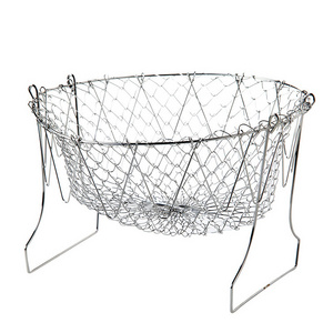 Factory Hot Sale Home Kitchen Folding Fruits Vegetable Sieves Stainless Steel Tenpura Chips Frying Basket