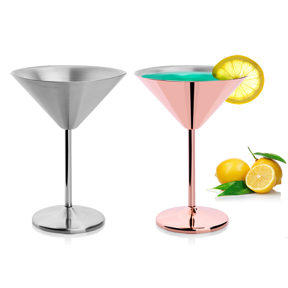 Elegant 7oz Stemless 304 Stainless Steel Wine Cocktail Goblets Martini Glasses for Bar Kitchen Camping