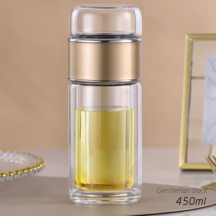 2024 Online Shopping Hot Tea Maker Drinkware Double Wall Glass Water Bottle Tea Water Separation Water Bottle With Tea Infuser