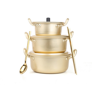 YOUQI Korean Cooking Pot with Lid Kitchen Cookware Ramen Pot Yellow Aluminum Ready-to-eat stockpot