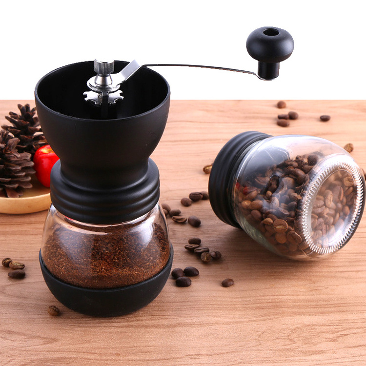 Online New Arrival Manual Coffee Grinder with Ceramic Burrs Hand Coffee Mill with Two Glass Jars  for Home Office Travelling