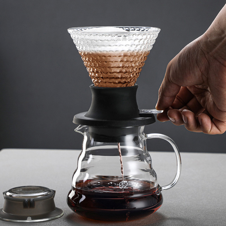 Portable 300ml 500ml 700ml High Borosilicate Glass Coffee Maker Pour Over Glass Coffee Pot With Silicone Strainer