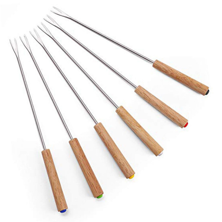 online Top Seller Fondue Forks Set of 6 Mini Cheese Pot Chocolate Fountain Party Stainless Steel Roasting Sticks Skewers