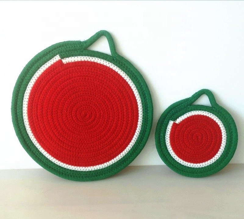 New household kitchen table fruit series round cotton rope woven table plate heat insulation cup pot mat