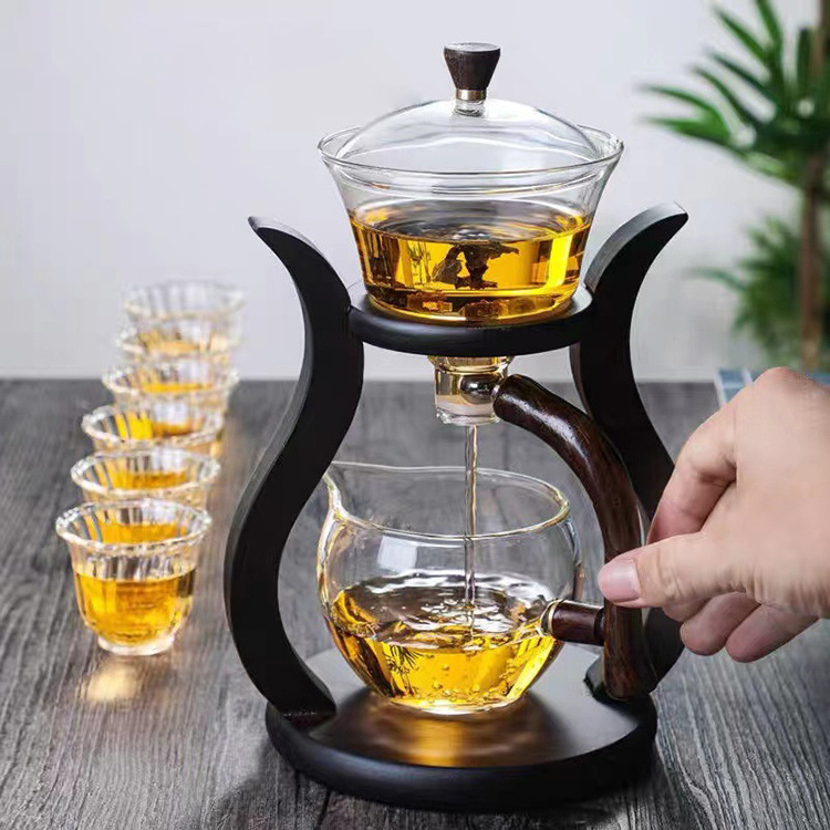 New Creative Heat-Resistant Glass Teapot Set Semi-Automatic Lazy Tea Set high borosilicate glass teapot