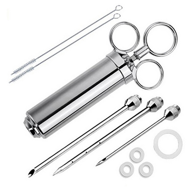 Heavy Duty Turkey Meat Injector 304 Stainless Steel 2 Oz Seasoning Injector Marinade Injector Syringe Includes 3 Needles