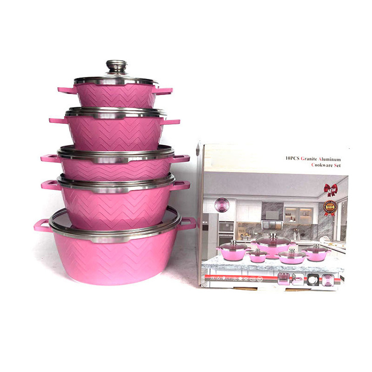 Hot Selling Kitchen Aluminum Cookware Set Non-Stick Casserole with Glass Cover 10pc Nonstick Pot Set Wholesale