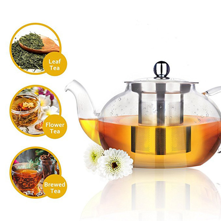 2024 online Hot Sale New Product Heat Tempered Blooming Glass Flower Teapot With Tea Infuser Loose Leaf Tea Pots