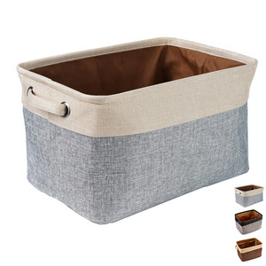 Online Top Sale 24.6 L Cotton and Linen Fabric Storage Basket Collapsible Storage Bins with Cotton Handles