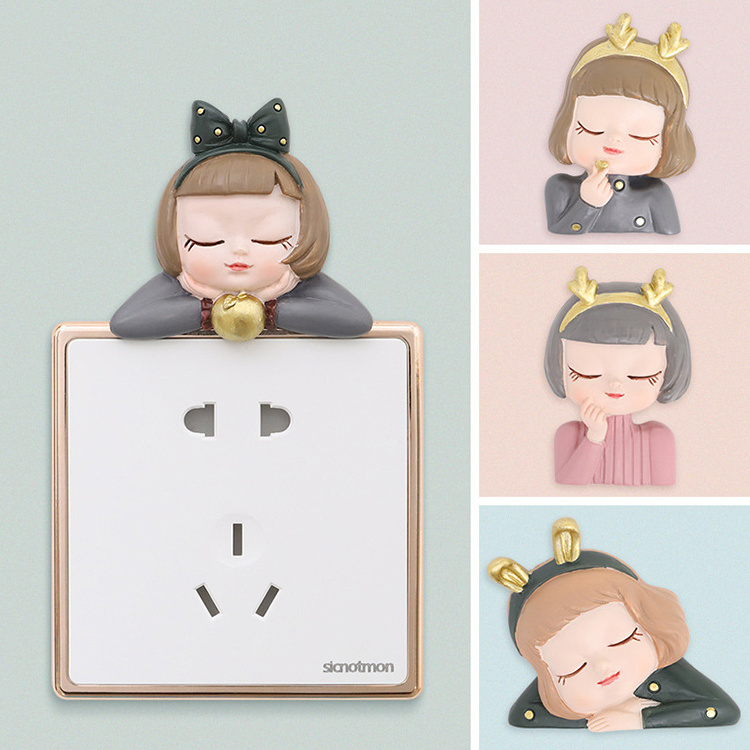 Hot 2024 Wholesale Creative Lovely Girl Home Room Wall Decor Children's Room Wall Decoration Resin Switch 3D Decoration Sticker