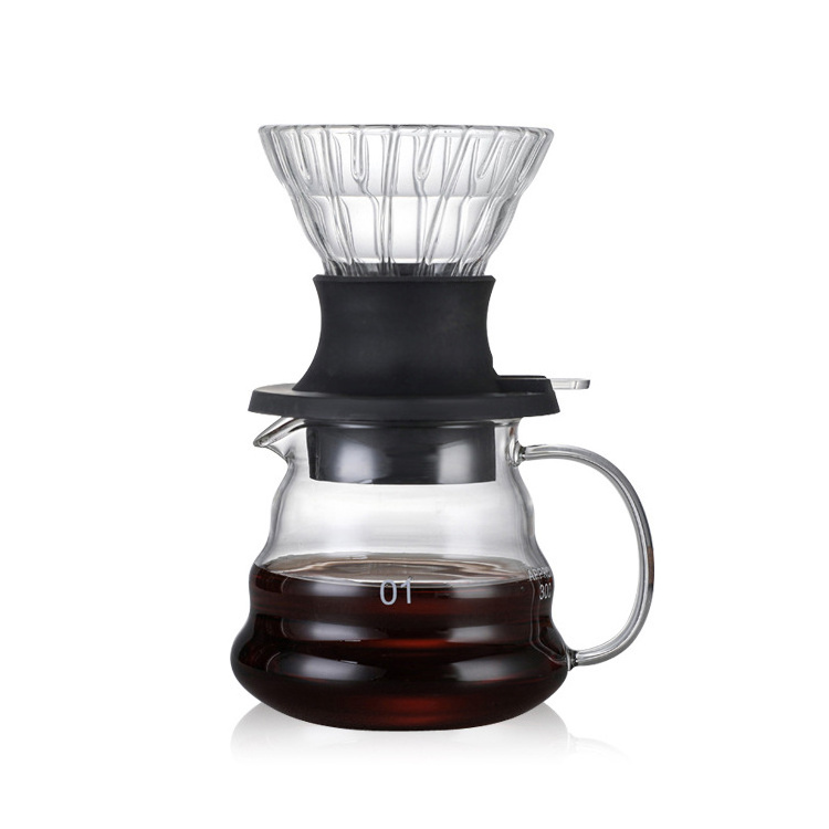 Portable 300ml 500ml 700ml High Borosilicate Glass Coffee Maker Pour Over Glass Coffee Pot With Silicone Strainer