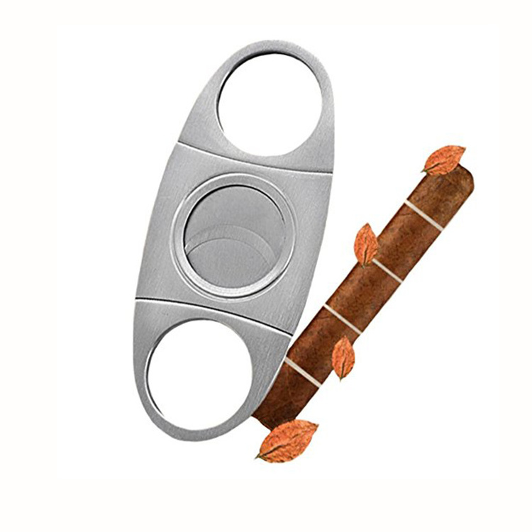 2024 online Hot Sale New Product Silver Round Stainless Steel Metal Handle Double Blade Cigar Cutter Wholesale