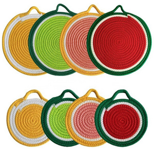 New household kitchen table fruit series round cotton rope woven table plate heat insulation cup pot mat