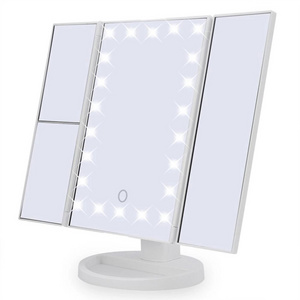 Dual Power Supply Trifold Vanity Mirror with 2X 3X 10X Magnification LED Make up Mirror with Lighting