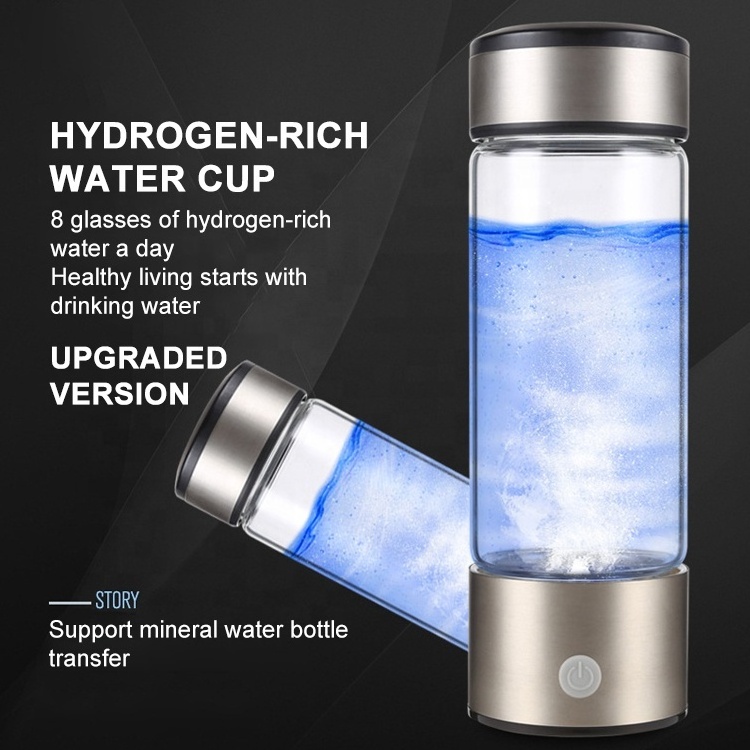 Rechargeable Portable 800ppb SPE/PEM Glass hydrogen water bottle alkaline water bottle hydrogen water generator