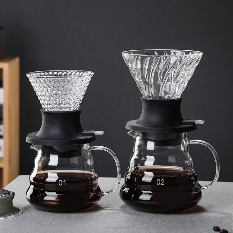 Portable 300ml 500ml 700ml High Borosilicate Glass Coffee Maker Pour Over Glass Coffee Pot With Silicone Strainer