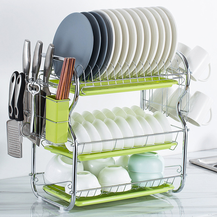 2024 New product kitchen set 3 tiers Multi Functional B shape organizer rack bowl knife dish drying rack metal kitchen rack