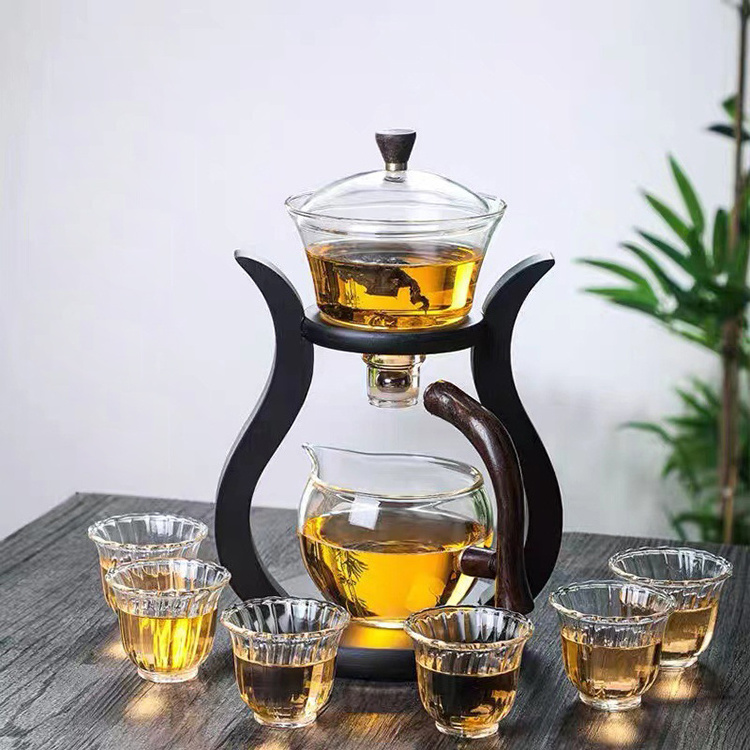 New Creative Heat-Resistant Glass Teapot Set Semi-Automatic Lazy Tea Set high borosilicate glass teapot