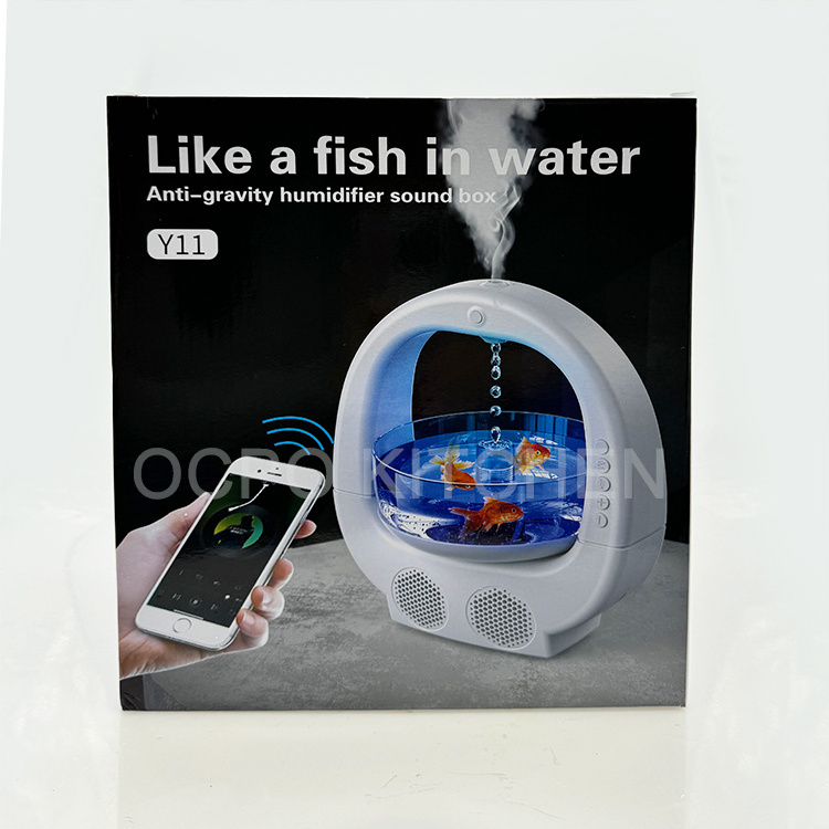 2024 New Multi Function Anti gravity Water Drop Humidifier Bluetooth Speaker Night Light Ornamental Fish Tank