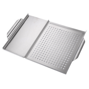 Stainless steel square grill pan 2-in-1 grill cut pan  BBQ Grill Pan For Outdoor Camping