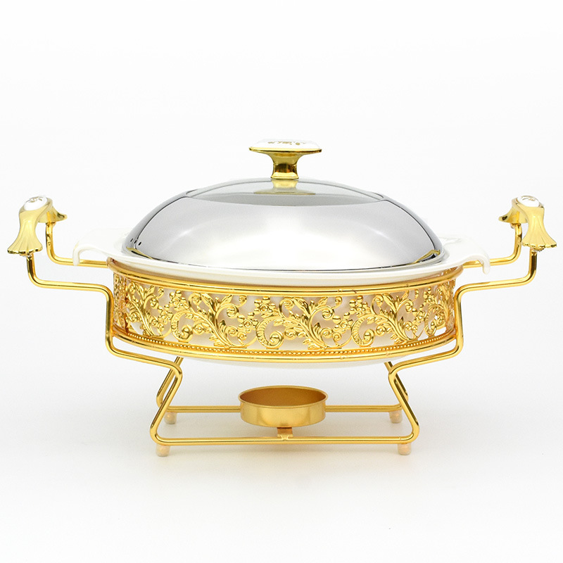 Gold Chafing Dish Round Shape Hotel Food warmer Chafing Dishes ceramic Buffet Food Warmer Dish for Wedding