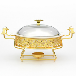 Gold Chafing Dish Round Shape Hotel Food warmer Chafing Dishes ceramic Buffet Food Warmer Dish for Wedding