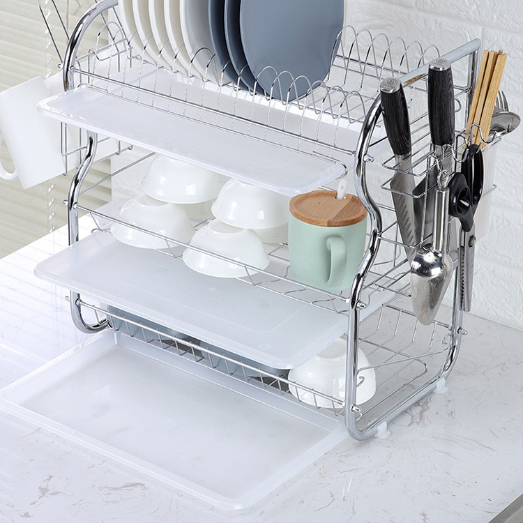 2024 New product kitchen set 3 tiers Multi Functional B shape organizer rack bowl knife dish drying rack metal kitchen rack