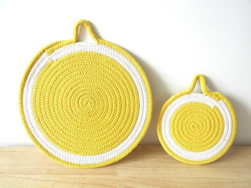 New household kitchen table fruit series round cotton rope woven table plate heat insulation cup pot mat