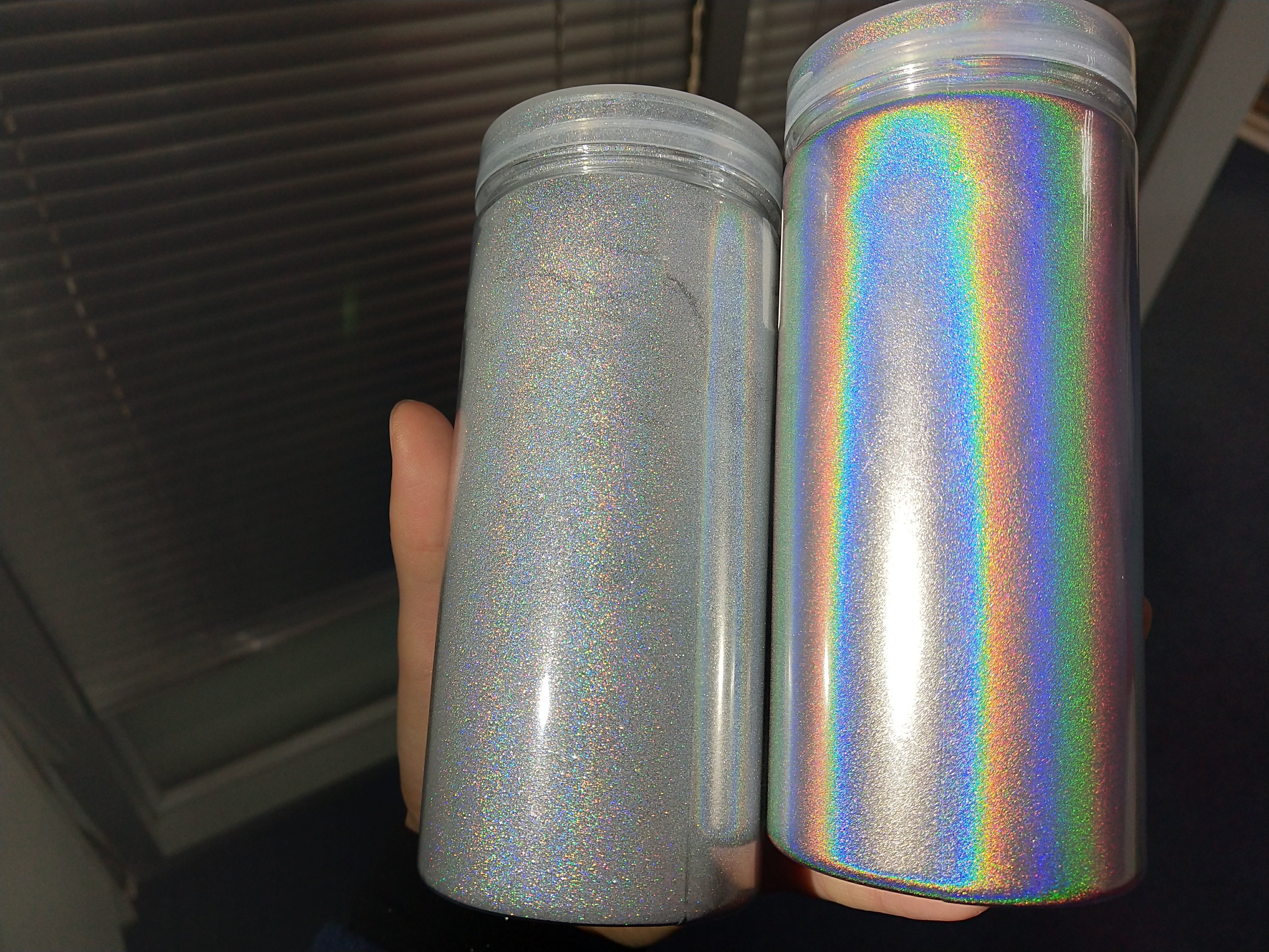 Holographic colour shift glitter powder for car paint coatings