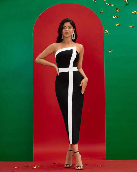 Ocstrade White And Black Elegant Bandage Party Dress 2023 Back Split Sleeveless Bodycon Casual Dresses Elegant Formal