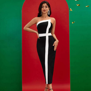 Ocstrade White And Black Elegant Bandage Party Dress 2023 Back Split Sleeveless Bodycon Casual Dresses Elegant Formal