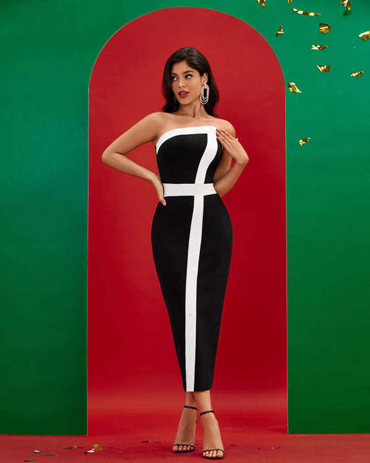 Ocstrade White And Black Elegant Bandage Party Dress 2023 Back Split Sleeveless Bodycon Casual Dresses Elegant Formal