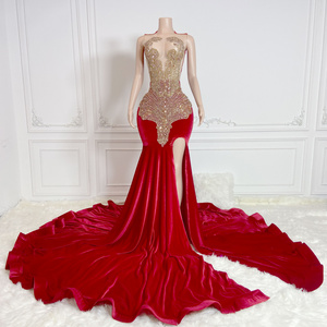 Ocstrade Vestido High Split Red Prom Dresses 2023 Evening Gowns Sexy Ball Gown Rhinestone Dress Woman Bling Sexy Party Dresses