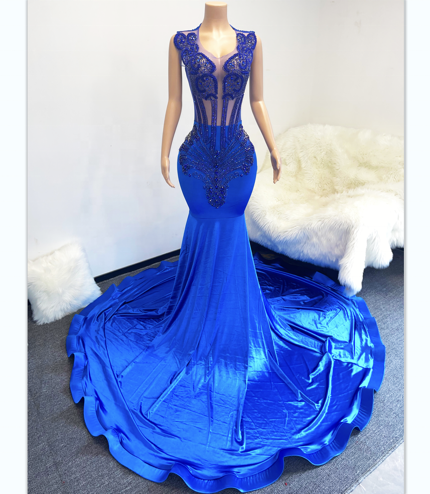 Ocstrade Royal Blue Stage Wear Vestidos Largos Prom Dress Vestidos De Fiesta Largo Quinceanera Rhinestone Ball Gowns Maxi Dress