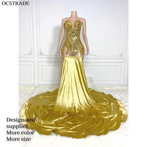 Ocstrade Bling Gold Applique Prom Dress Pageant Gowns Elegant Sleeveless Beaded Floor Length Ball Gown Quinceanera Dresses