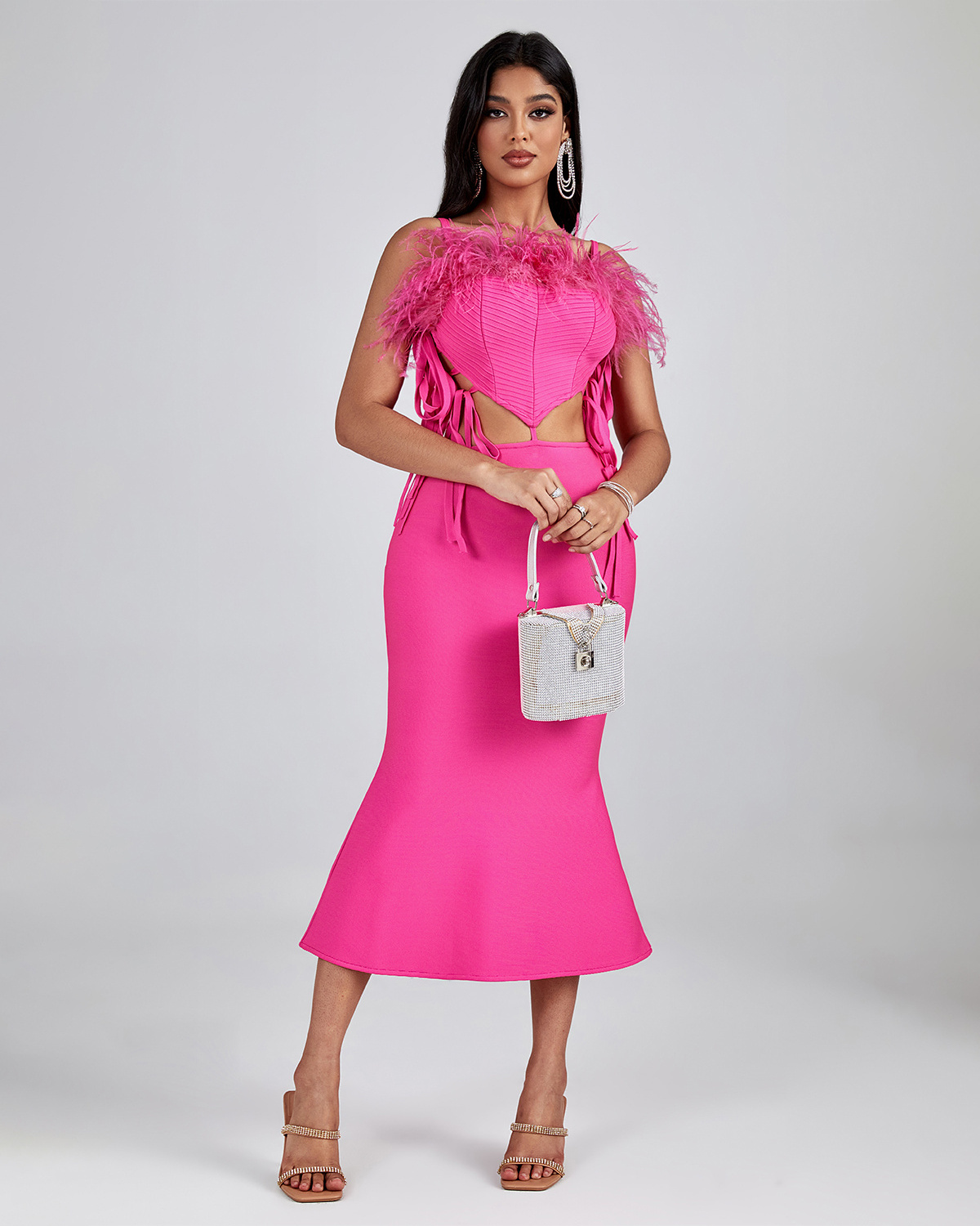 Ocstrade Factory Banquet Ladies Pink Strappy Sexy Cut Out Roupa Classy Dresses Vestido Midi Women Roupa Femenina Cocktail Dress