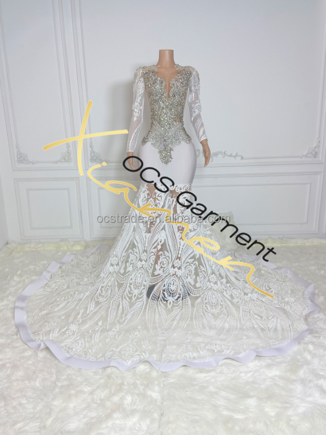 Ocstrade White Sequin Silver Rhinestone Prom Dress Women Elegant Ball Gown Beaded Wedding Dress Autotest k016 k015 k009 k007