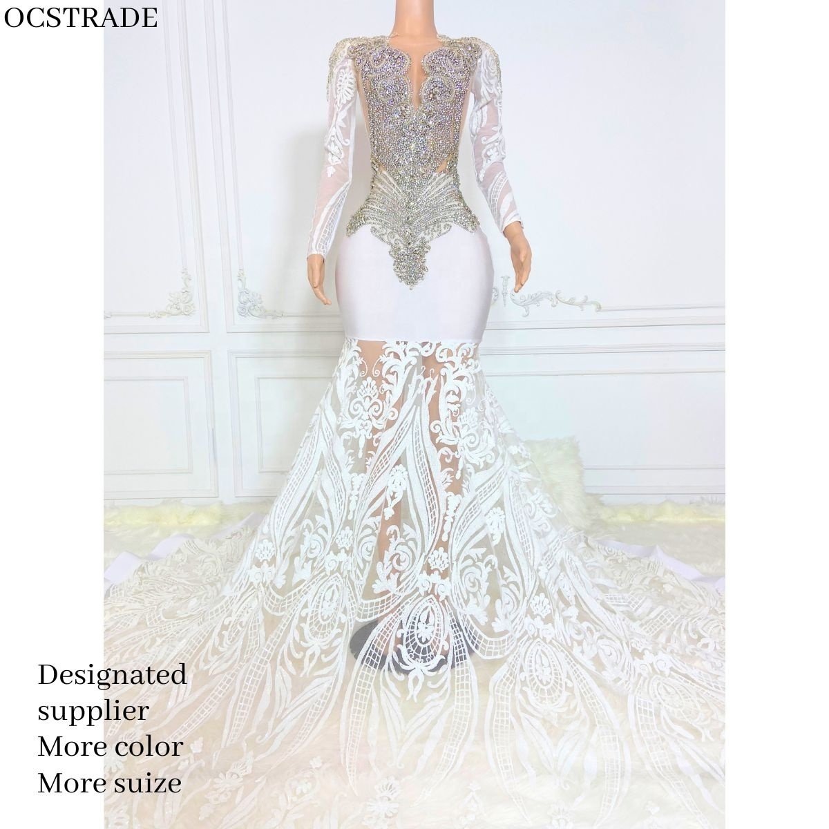 Ocstrade White Sequin Silver Rhinestone Prom Dress Women Elegant Ball Gown Beaded Wedding Dress Autotest k016 k015 k009 k007