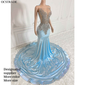 Ocstrade Sky Blue Ball Gown Prom Dresses Black Girls Evening Gowns Sexy Rhinestone Mermaid Wedding Dress Bridal Party Maxi Dress